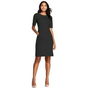 Lands' End Elbow Sleeve Ponte Sheath Dress Pockets